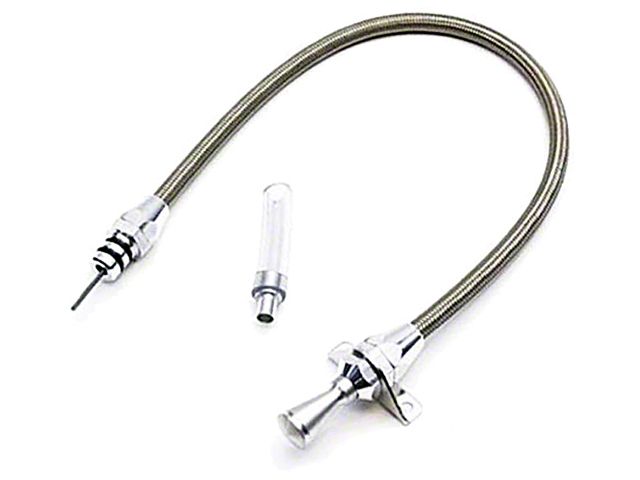 Lokar Flexible Transmission Dipstick, Braided Stainless Steel, Firewall Mounted, Ford C4/C6/FMX/AOD Transmissions