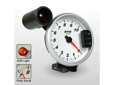Marshall Instruments COMP II White Dial 5-Inch Memory Tachometer with External Shift Light; 0-10000 RPM (Universal; Some Adaptation May Be Required)