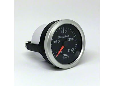 Marshall Instruments SCX Black Dial 2-1/16-Inch Oil Temperature Gauge; 140-280 Fahrenheit; Silver Aluminum Bezel (Universal; Some Adaptation May Be Required)