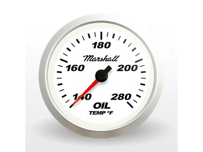 Marshall Instruments SCX White Dial 2-1/16-Inch Oil Temperature Gauge; 140-280 Fahrenheit; Silver Aluminum Bezel (Universal; Some Adaptation May Be Required)