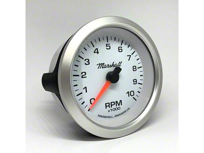 Marshall Instruments SCX White Dial 3-3/8-Inch In-Dash Tachometer; 0-10000 RPM; Silver Aluminum Bezel (Universal; Some Adaptation May Be Required)