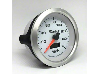 Marshall Instruments SCX White Dial 3-3/8-Inch Electric Programmable Speedometer; 0-160 MPH; Silver Aluminum Bezel (Universal; Some Adaptation May Be Required)