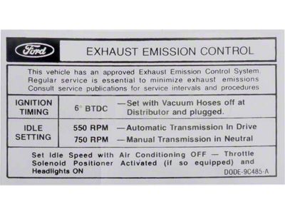 Mercury Montego Emissions Decal, 302-2V, Automatic Or Manual Transmission, 1970