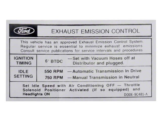Mercury Montego Emissions Decal, 302-2V, Automatic Or Manual Transmission, 1970