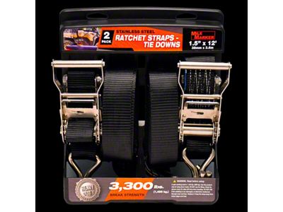 Mile Marker 1.50-Inch x 12-Foot Ratchet Straps; 2-Pack