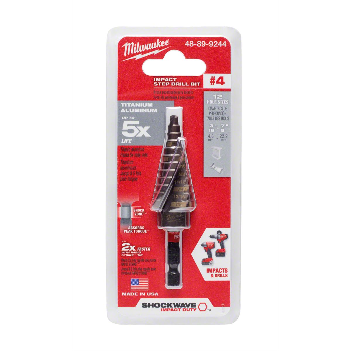 Milwaukee Tool Universal EK SHOCKWAVE Impact Duty Step Bit No 4 3 16 milwaukee-tool-universal-ek-shockwave-impact-duty-step-bit-no-4-3-16