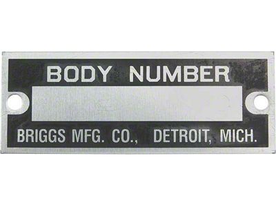 Body Number Plate/ Briggs/ Zinc