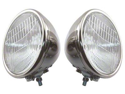 Model A Ford Headlights - Complete - Chrome - 1 Bulb Type -No Ford Script
