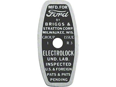 Model A Ford Ignition Switch Cable Data Plate - Briggs & Stratton - Barrel-Shaped