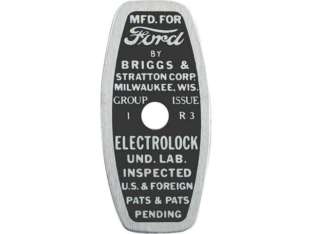 Model A Ford Ignition Switch Cable Data Plate - Briggs & Stratton - Barrel-Shaped