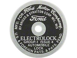 Model A Ford Ignition Switch Cable Data Plate - Electrolock- Round