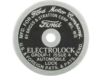 Model A Ford Ignition Switch Cable Data Plate - Electrolock- Round