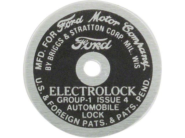 Model A Ford Ignition Switch Cable Data Plate - Electrolock- Round