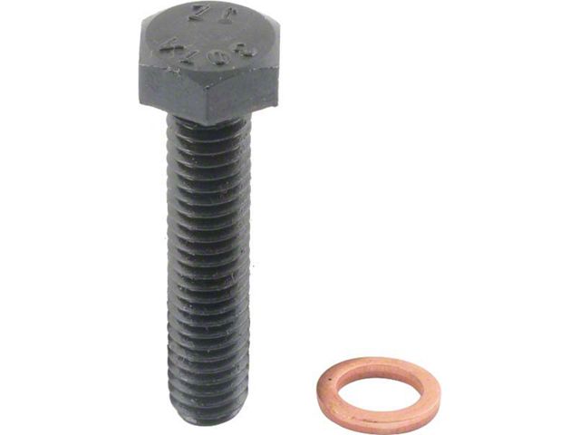 Model A Ford Oil Return Pipe Bolt Set - 4 Pieces - Black Oxide Bolts - Copper Washers