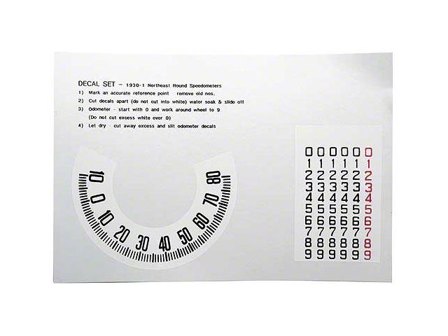 Model A Ford Speedometer Decal Set - Round Face - Northeast