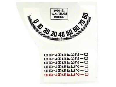 Model A Ford Speedometer Decal Set - Round Face - Waltham With A 3/4 Wheel