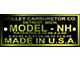 Model Carburetor Data Plate, Holley NH, Brass Finish, 1919-1922
