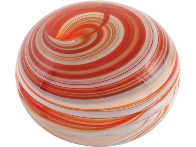 Model A Ford Transmission Gear Shift Knob - Glass - Mushroom Shaped - Red/White Swirl - Female 5/16-24 Thread