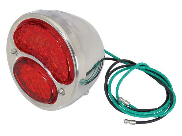 Model A Ford LED Tail Light Assembly - All Red - 12 Volt - Negative Ground - Left - With White License Plate Light