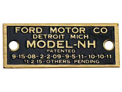 Model T Carburetor Data Plate, Holley NH, Brass Finish, 1916-1927