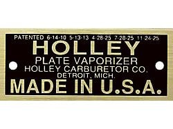 Model T Carburetor Data Plate, Holley Vaporizer, Brass Finish, 1926-1927