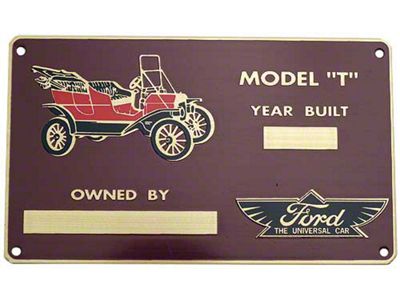 Model T Ford Owner Plate - Brass Finish - Accessory