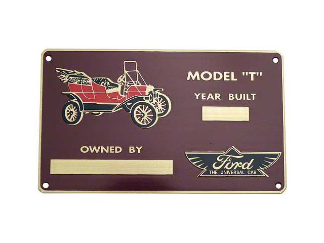 Model T Ford Owner Plate - Brass Finish - Accessory