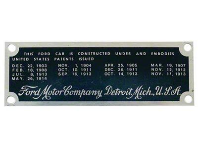 Model T Ford Patent Plate - Aluminum Finish