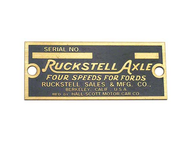 Model T Ford Ruckstell Axle Data Plate - Brass Finish