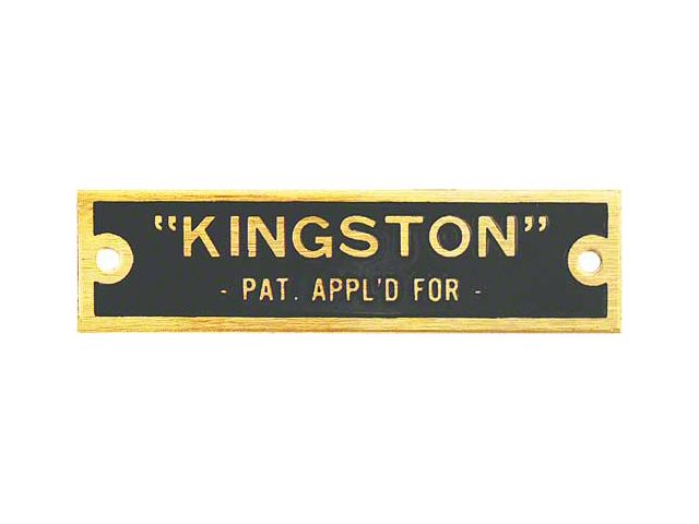 Model T Kingston Carburetor Data Plate, Brass Finish, 1909-1914