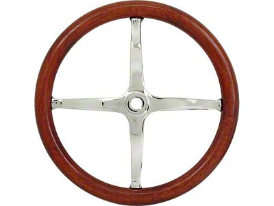 Model T Ford Steering Wheel - 14-1/2 OD & 11-7/8 ID - Chrome Reproduction With Mahogany Rim - Can Be Used On Any Year
