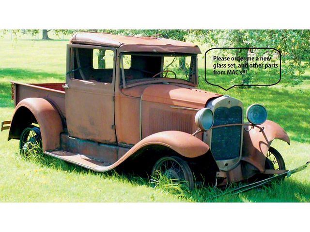 Model A Ford Window Glass Set - Closed Cab Pickup - Door Is25-1/4 X 19-3/4 - Back Window Is 6 X 12 - Concours Quality