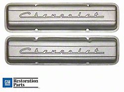 Valve Covers with Chevrolet Script Logo; Silver Satin (70-86 Small Block V8 Monte Carlo)