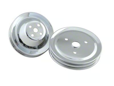 Mr. Gasket Chrome Pulley Set with Lower Pulleys; Upper Two Groove (55-61 Small Block V8 Corvette C1)