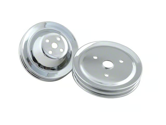 Mr. Gasket Chrome Pulley Set with Lower Pulleys; Upper Two Groove (55-61 Small Block V8 Corvette C1)