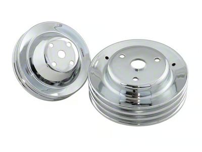 Mr. Gasket Chrome Pulley Set; Upper Double Groove; Lower Triple Groove (69-85 Small Block V8 Corvette C3 & C4)