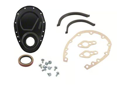 Mr. Gasket Timing Cover Kit; Flat Black (55-87 Small Block V8 Corvette C1, C2, C3 & C4)