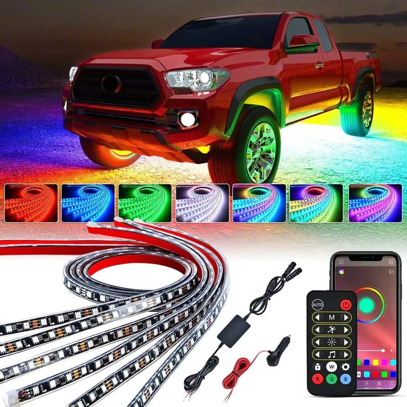 MICTUNING 4pcs RGB LED Strip Multi-Color Underglow LED Kit Car Neon Strip Lights