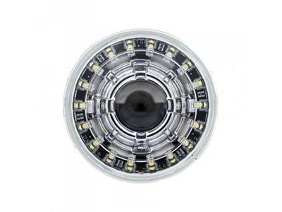 5.75-Inch High/Low Beam LED Headlight with Modern Switchback Halo; Chrome Housing; Clear Lens (Universal; Some Adaptation May Be Required)