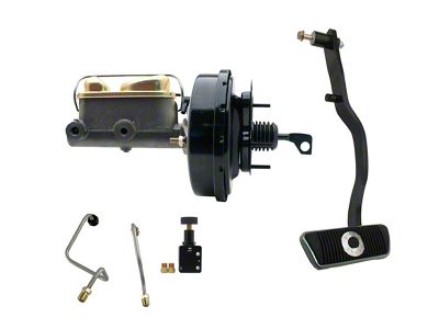 9-Inch Single Disc/Drum Power Brake Booster Conversion Kit with Adjustable Valve; Black (67-70 Mustang w/ Automatic Transmission)