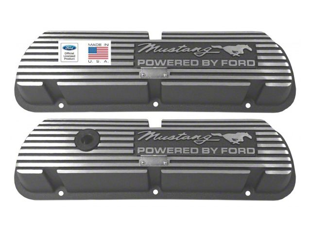 Mustang Aluminum Valve Covers with Black Wrinkle Finish, Small Block Ford V8 (Small-Block V8, without EFI)