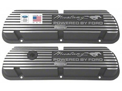 Mustang Aluminum Valve Covers with Black Wrinkle Finish, Small Block Ford V8 (Small-Block V8, without EFI)