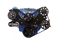 Ford 351 Cleveland Accessory Drive Serpentine Kit with Classic Air Conditioning and Power Steering Pulleys; On-Board Reservoir; Machined