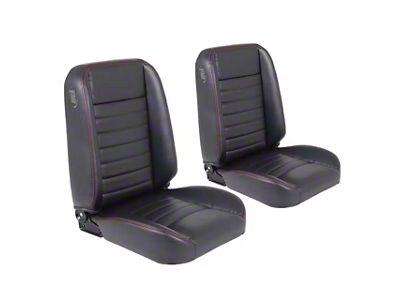TMI Cruiser Collection Classic Bucket Seats; Black Madrid Vinyl with Black Stitching (Universal; Some Adaptation May Be Required)