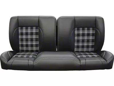 TMI Pro-Series Universal Sport Bench Seat; 60-Inch; Charcoal Black Verona Vinyl with Gray and Black Plaid Cloth and White Stitching (Universal; Some Adaptation May Be Required)