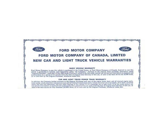 New Car Warranty Sheet - Ford