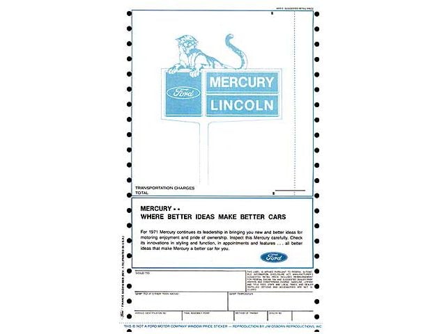 New Car Window Sticker - Mercury