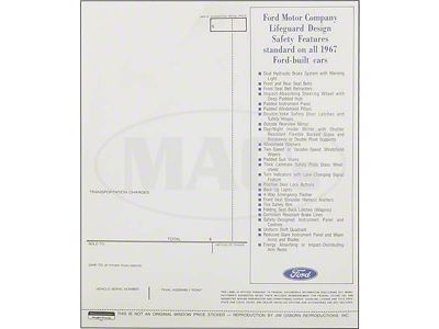 New Vehicle Window Price Sticker, Galaxie, 1967