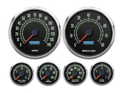 New Vintage 1969 Series 6 Gauge Kit 4 3/8 Speedo and Tach