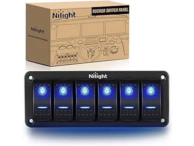 6 Button Rocker Switch Cluster Ecklers 6-Gang Aluminum Rocker Switch Panel with Rocker Switches; Blue ...